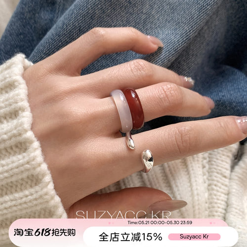 suzyacc kr红玛瑙戒指国风温柔气质百搭高级食指戒显白指环情侣戒