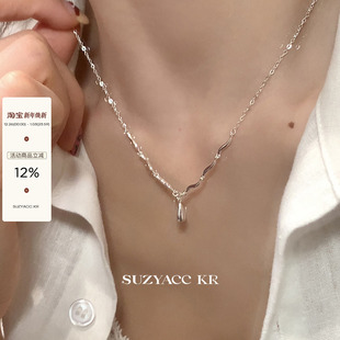 suzyacc 轻奢小众高级感锁骨链简约毛衣链 kr纯银水滴项链2024新款