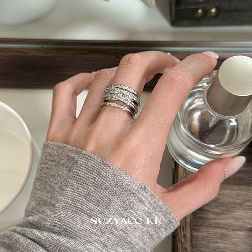 suzyacc kr轻奢精致百搭多层合成锆石戒指中性风简约高级食指戒