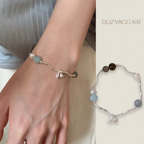 suzyacc kr纯银珍珠贝壳海星手链女简约小众百搭高级感弹力绳手饰
