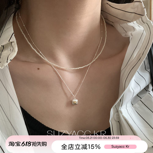 suzyacc kr爱心吊坠双层珍珠叠带项链2026新款精致百搭高级感颈链