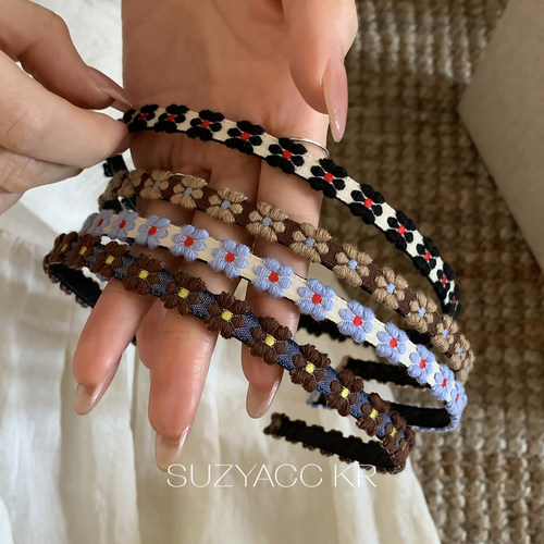 suzyacc kr夏日小清新刺绣花朵发箍细女2026新款复古个性小众头箍