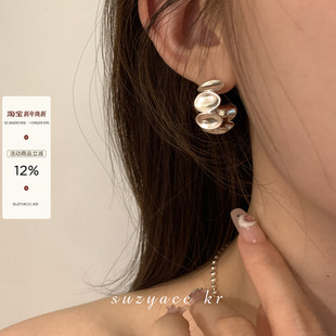 suzyacc 耳钉 kr极简风小众设计高级感椭圆片金属耳环女2025新款