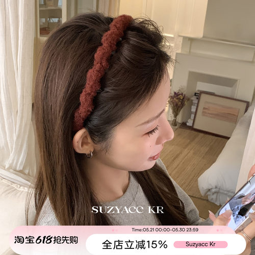 suzyacc kr绒感红色毛线倒插梳发箍女2025新款显白简约百搭头箍