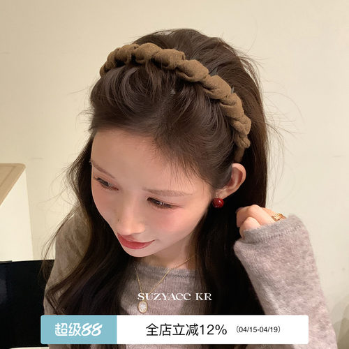 suzyacc kr秋冬温柔气质毛呢齿梳发箍通勤简约质感百搭高颅顶头箍