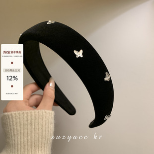 高级感洗脸头箍 秋冬轻奢法式 suzyacc kr蝴蝶水钻丝绒发箍2025新款