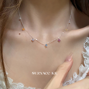suzyacc 轻奢气质小众毛衣链女 kr999足银彩色四叶草项链2025新款