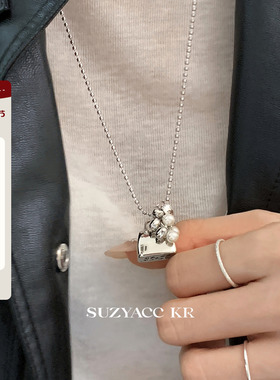 suzyacc kr银色串珠包包毛衣链长项链小众设计感个性甜酷颈链饰品