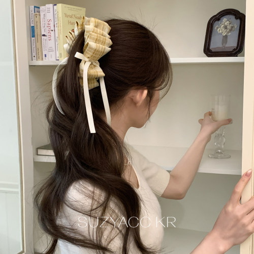 【99元任选4件】黄色系格纹发夹女蝴蝶结香蕉夹后脑勺高马尾夹