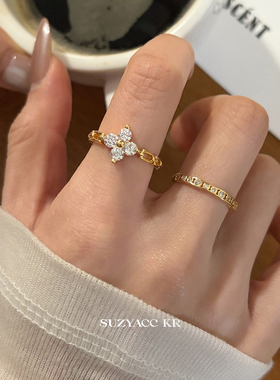 【新品限时2件88折】12.22 20点合成锆石四叶草链条戒指