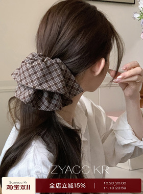 suzyacc kr春夏日系复古格纹裙摆马尾夹女低调小众高级感温柔发夹