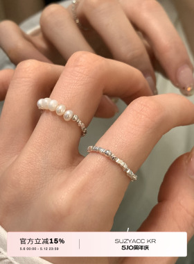 纯银碎银子弹力戒指超闪