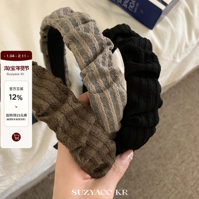 suzyacc kr小清新条纹褶皱发箍女2024新款复古小众气质高级感头箍