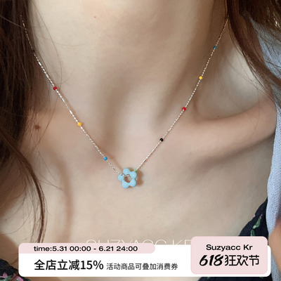 suzyacc kr蓝调纯银滴釉花朵彩色项链小清新ins设计感百搭锁骨链