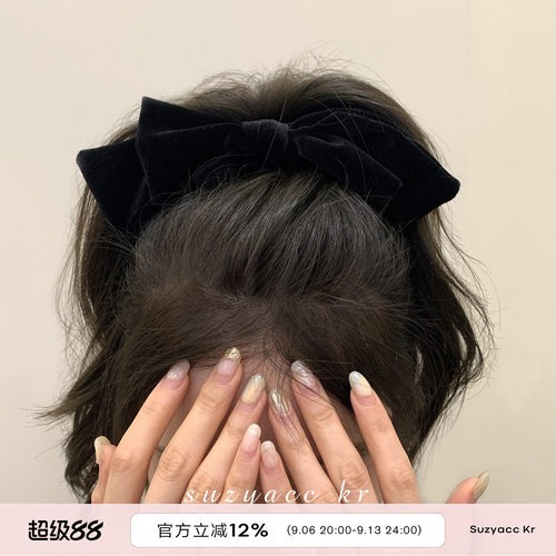 丝绒蝴蝶结发夹复古气质