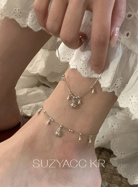 suzyacc kr纯银铃铛两戴脚链小众设计百搭高级感手链简约个性饰品