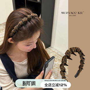 小众设计洗脸头箍 个性 suzyacc kr豹纹倒插梳气质发卡发箍2025新款