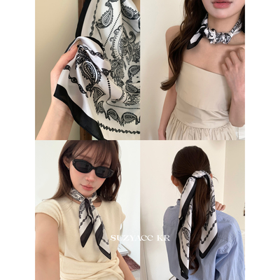 suzyacc kr仿真丝腰果花方巾丝巾女2025新款系脖高级感颈饰腰腕带