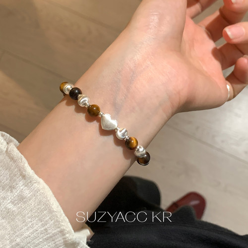 suzyacc kr纯银拉丝猫眼虎眼石手串重工复古精致小众设计感手饰女