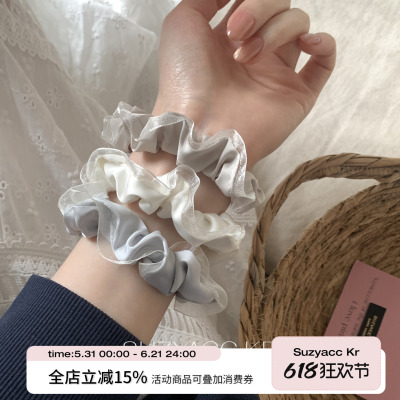 suzyacc kr法式少女花边缎面小肠圈简约小众百搭高级感皮筋头绳