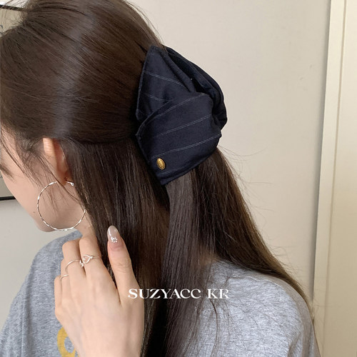 suzyacc kr条纹布艺三角形抓夹女2025新款高智通勤气质温柔盘发夹