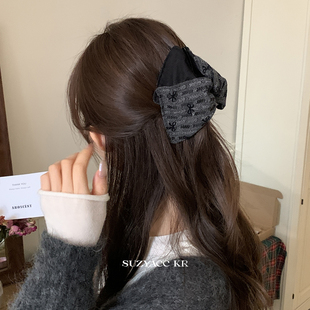 kr复古蝴蝶结拼接三角抓夹甜美小众高级感后脑勺盘发发夹 suzyacc
