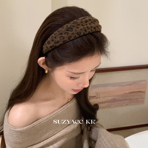 suzyacc kr秋冬豹纹高颅顶凹凸宽边发箍个性小众设计感通勤发饰女