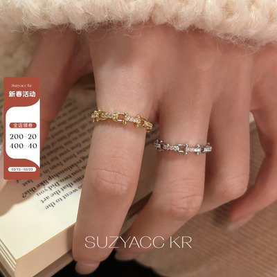 suayacc kr精致通勤马蹄合成锆石戒指开口轻奢气质小众高级感指环