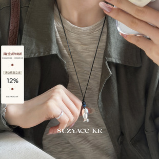 suzyacc kr轻奢小众设计感纯银小鱼毛衣链女简约高级百搭长项链