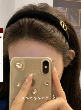 suzyacc kr轻奢小众猪鼻子秋冬丝绒发箍高颅顶洗脸头箍女2025新款