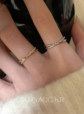 suzyacc kr极简精致锆石微镶交叉戒指个性百搭高级感食指戒指环女