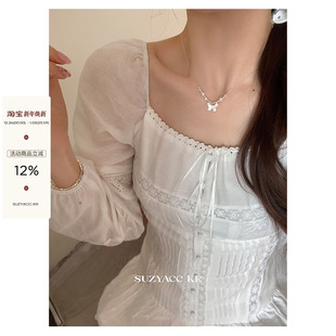 suzyacc kr纯银蝴蝶仿珍珠项链女高级感小众设计百搭温柔锁骨链