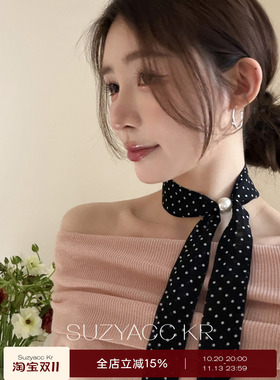 suzyacc kr温柔复古波点珍珠丝巾项链2026新款气质小众颈饰配件