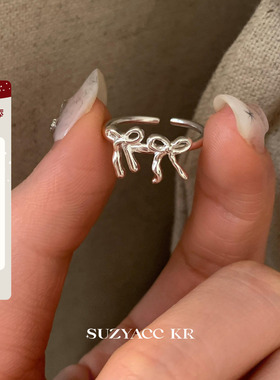 suzyacc kr简约小众设计感蝴蝶结纯银戒指温柔百搭高级感食指戒女