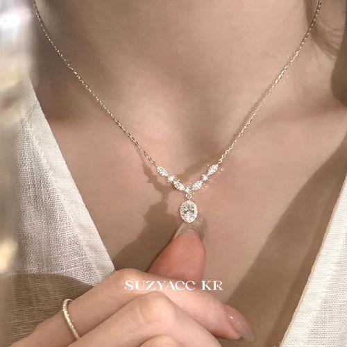 suzyacc kr纯银轻奢水滴吊坠项链2025新款简约小众设计感锁骨链女