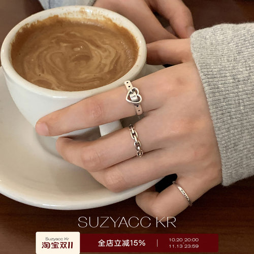 suzyacc kr韩系纯银爱心皮带扣戒指个性重工甜酷小众设计感食指戒