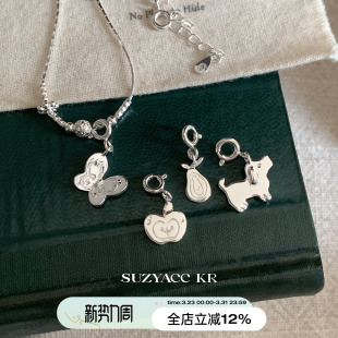 suzyacc 高级感百搭毛衣链女 kr小众设计纯银素链苹果梨子吊坠个性