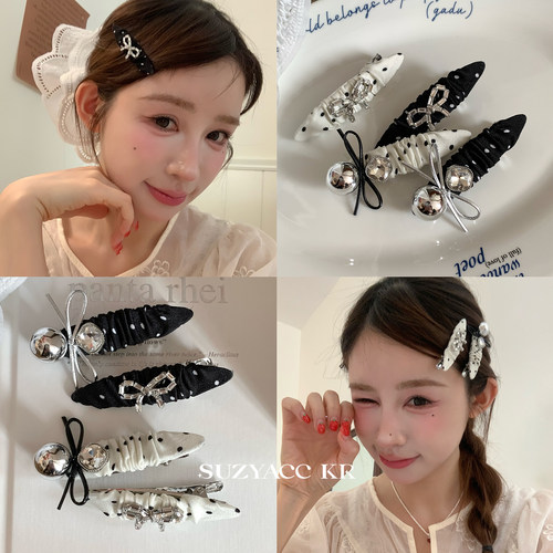 suzyacc kr波点蝴蝶结发夹女2025新款高端法式复古褶皱小众刘海夹
