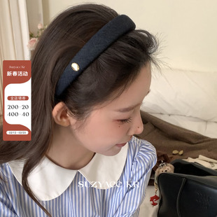 suzyacc kr牛仔金标高颅顶海绵发箍女2025新款日系复古小众头箍
