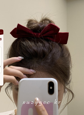 suzyacc kr明星同款丝绒蝴蝶结发夹女2024新款高端法式复古侧边夹