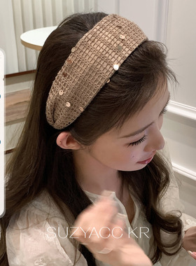 【新品限时2件88折】3.4 20：00法式复古小香风编织亮片宽边发箍