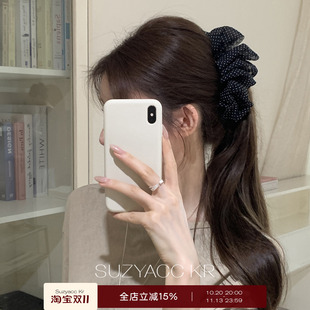 suzyacc kr黑色波点褶皱雪纺香蕉夹法式复古百搭高级感盘发发夹女
