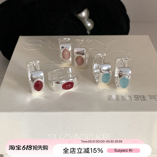 suzyacc kr小众设计感彩色原石方形耳扣2026巨好看简约个性耳饰女