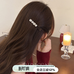 suayacc kr精致千金水钻丝绒发夹女气质简约小众夹子温柔高级头饰