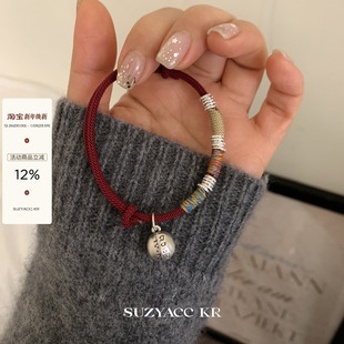 suzyacc kr纯银达摩招福盘缠红绳手链轻奢小众精致本命年国风手绳