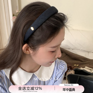 suzyacc kr牛仔金标高颅顶海绵发箍女2025新款日系复古小众头箍