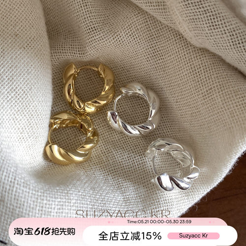 suzyacc kr极简风麻花扭结金属耳环2026新款个性小众百搭高级耳饰