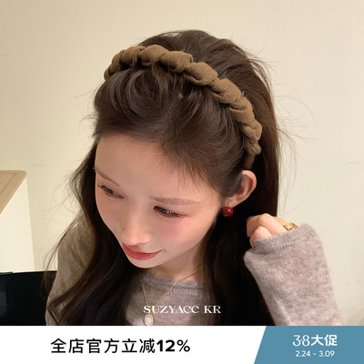 suzyacc kr秋冬温柔气质毛呢齿梳发箍通勤简约质感百搭高颅顶头箍