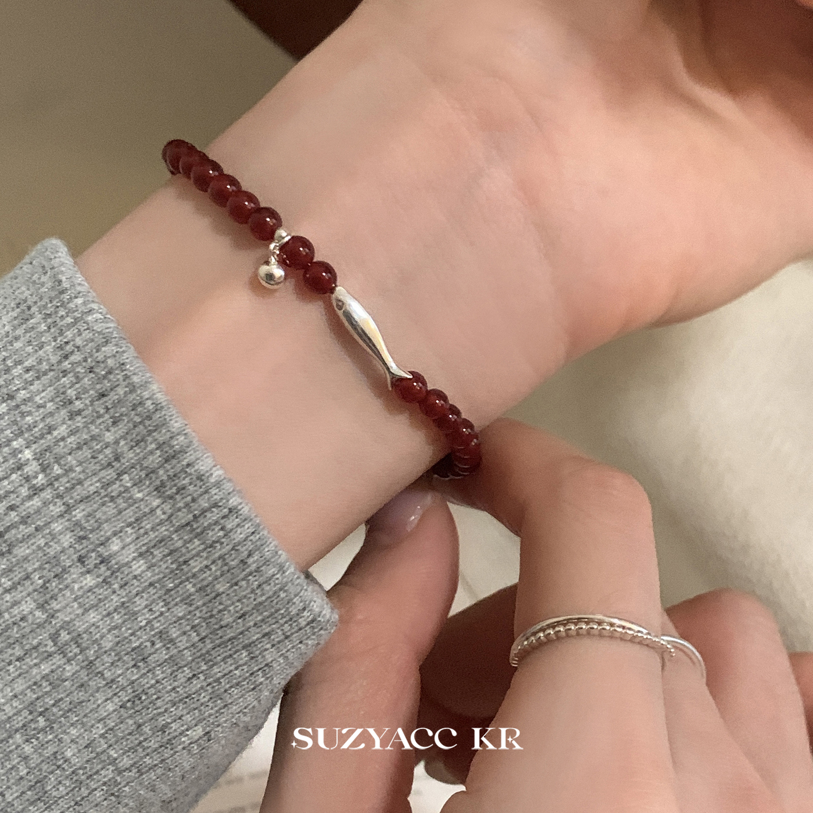suzyacc kr红色玛瑙小鱼手链国风百搭小众高级感手饰送人节日礼物
