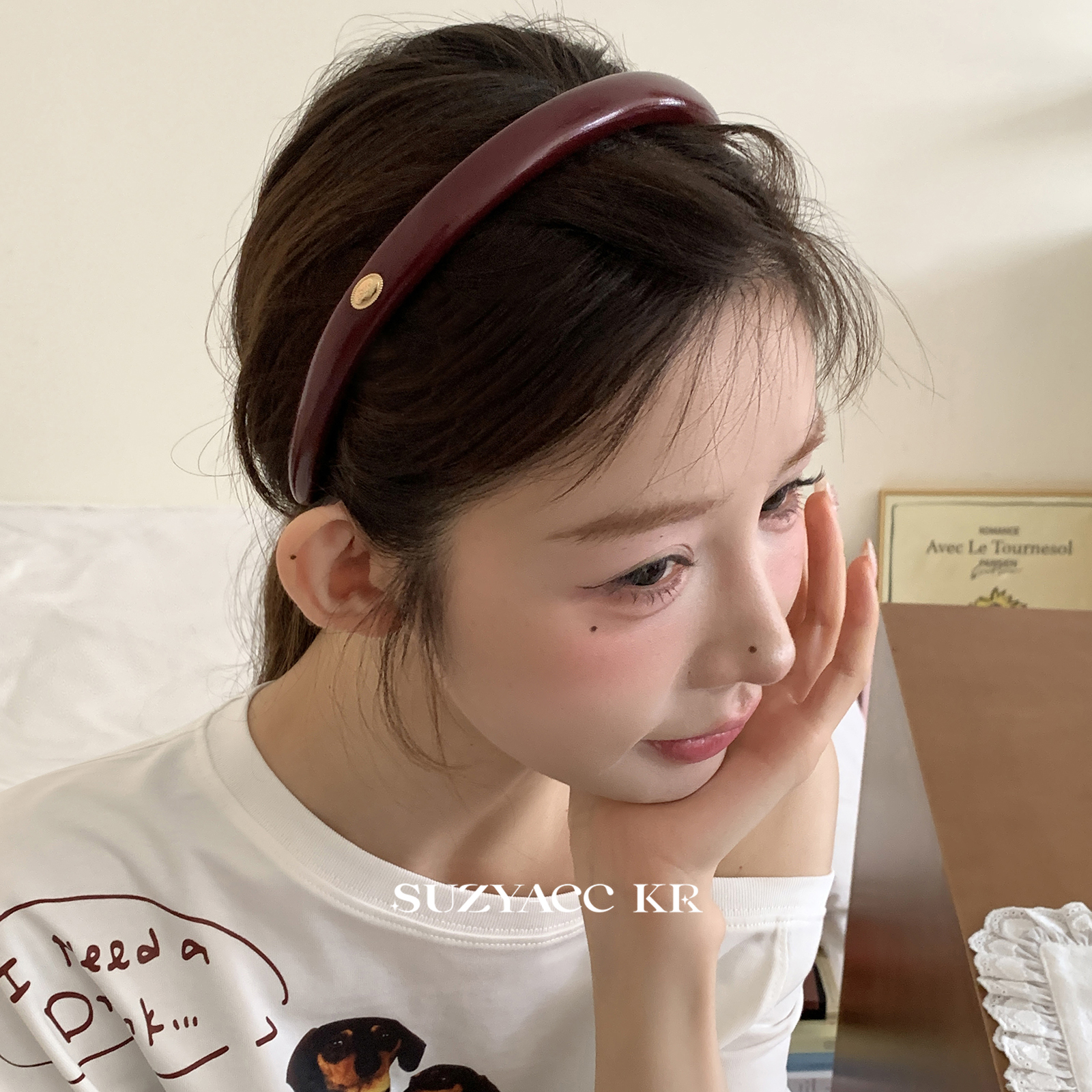 suzyacc kr复古红色皮质海绵细发箍法式小众高级感早秋百搭头箍女